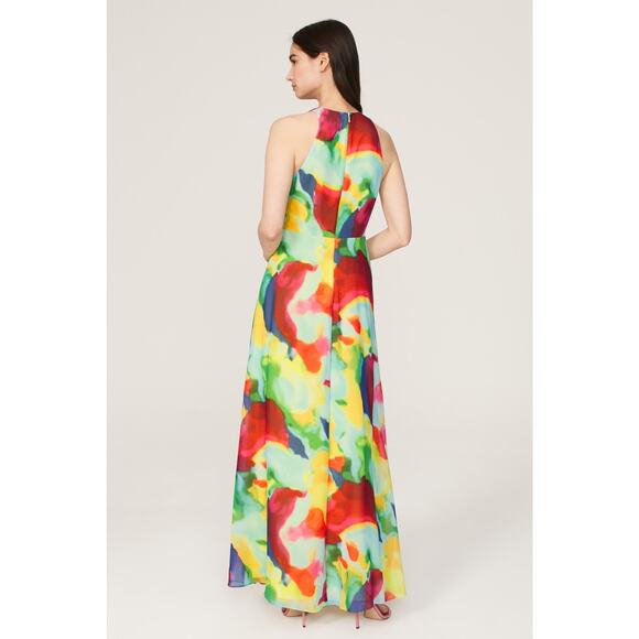 LAUREN RALPH LAUREN Multicolor Tie-Dye Chiffon A-Line Sleeveless Mekkac Gown 4 - Picture 2 of 12